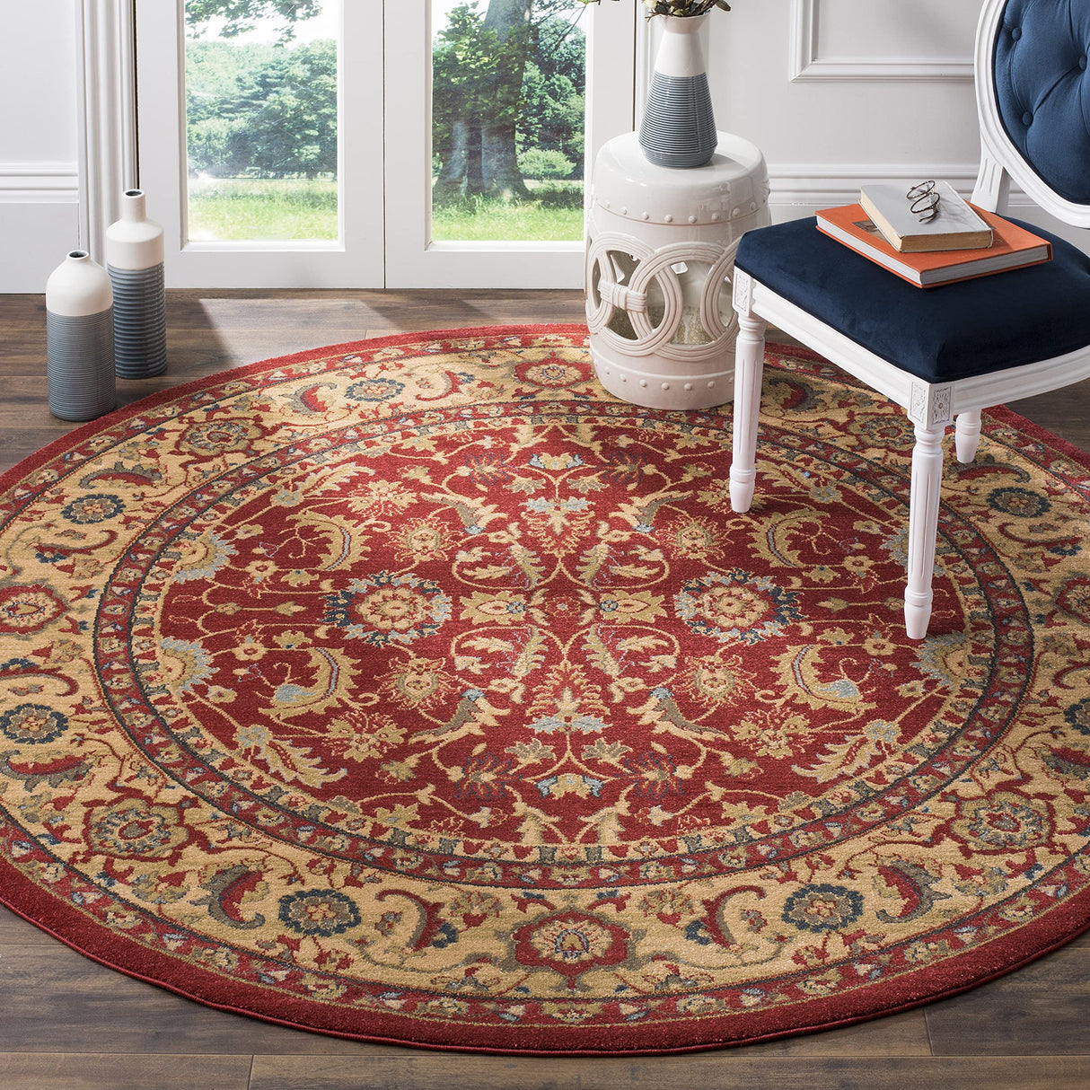 Mahal Collection 6'7" Round Red / Natural MAH699A Traditional Oriental Non