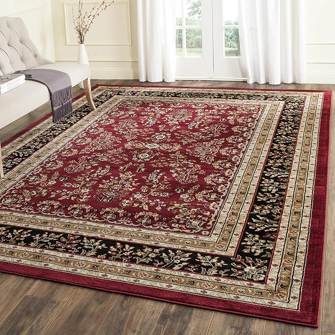 Lyndhurst Collection Area Rug - 9' x 12', Ivory & Red, Traditional Oriental Design