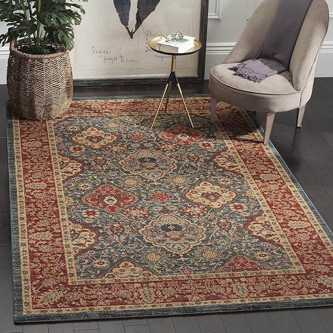 Mahal Collection Area Rug - 9' x 12', Navy & Red, Traditional Oriental Design