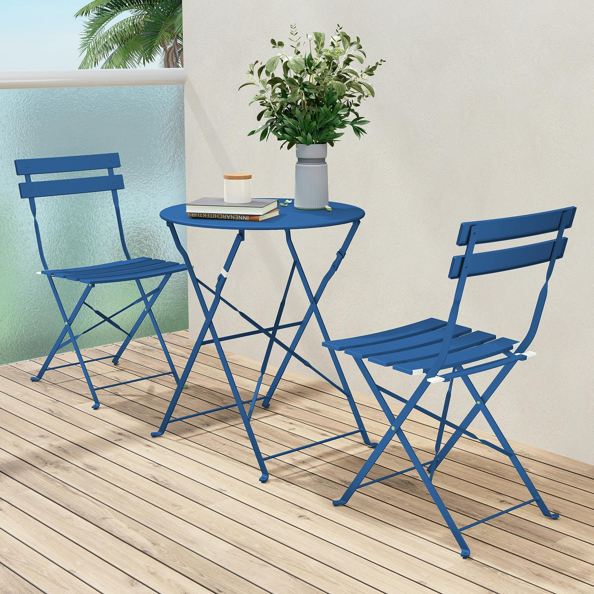 3-Piece Folding Patio Bistro Set - Premium Outdoor Furniture in Peacock Blue