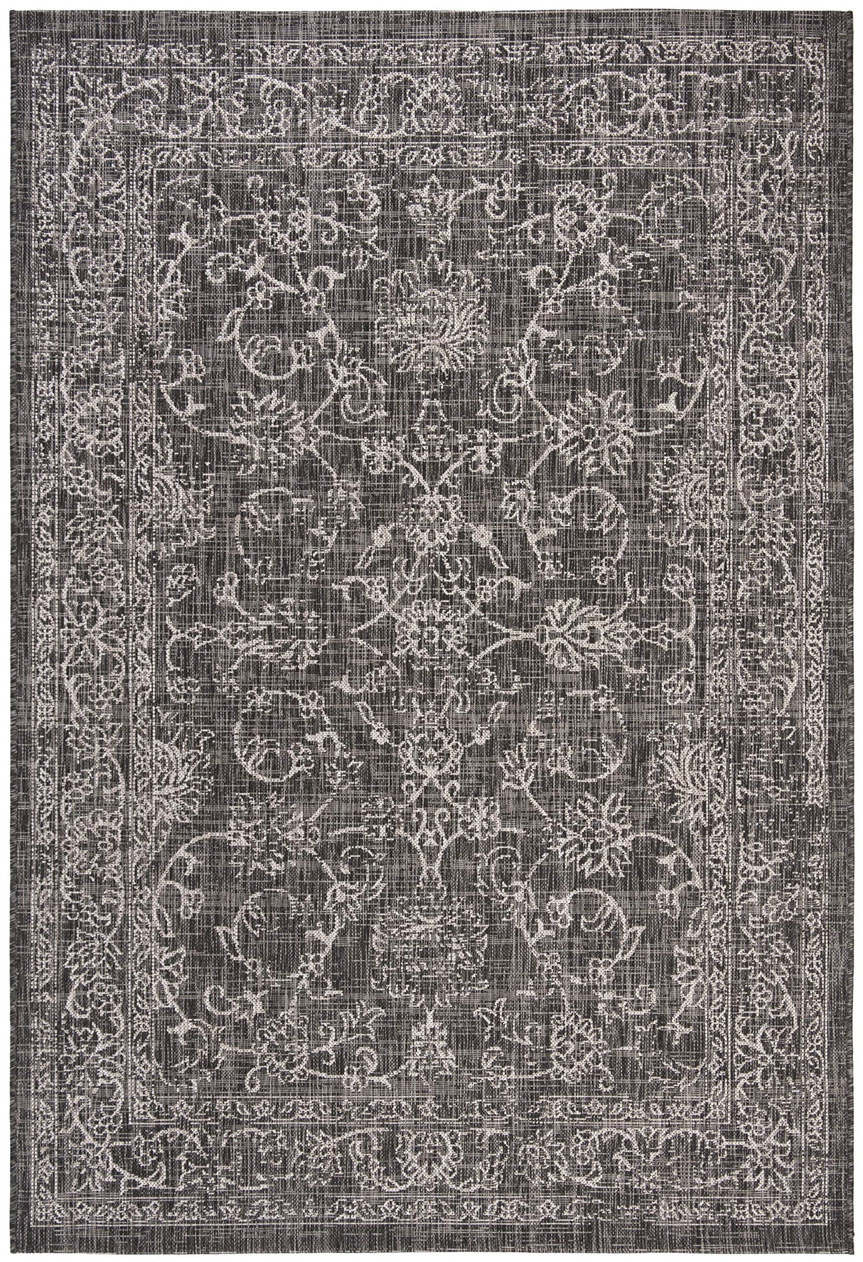 Courtyard Collection 5'3" x 7'7" Black/Ivory CY8680 Indoor-Outdoor Waterproof Easy-Cleaning Patio Backyard Mudroom Area-Rug