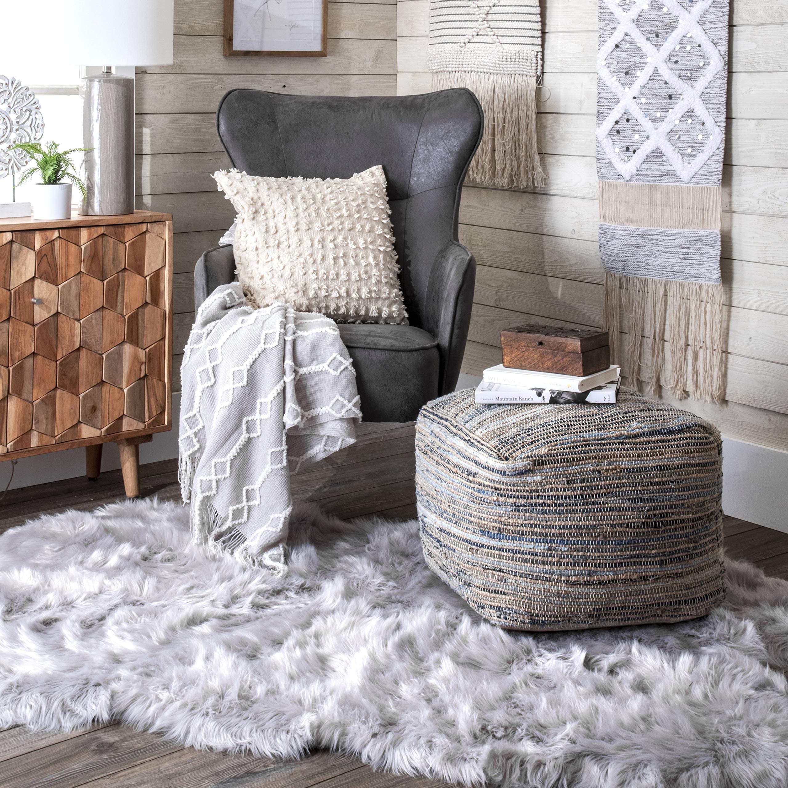 Knitted Casual Denim and Jute Ottoman Pouf