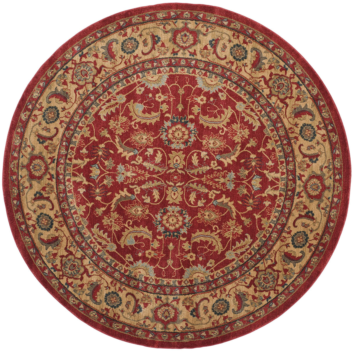 Mahal Collection 6'7" Round Red / Natural MAH699A Traditional Oriental Non