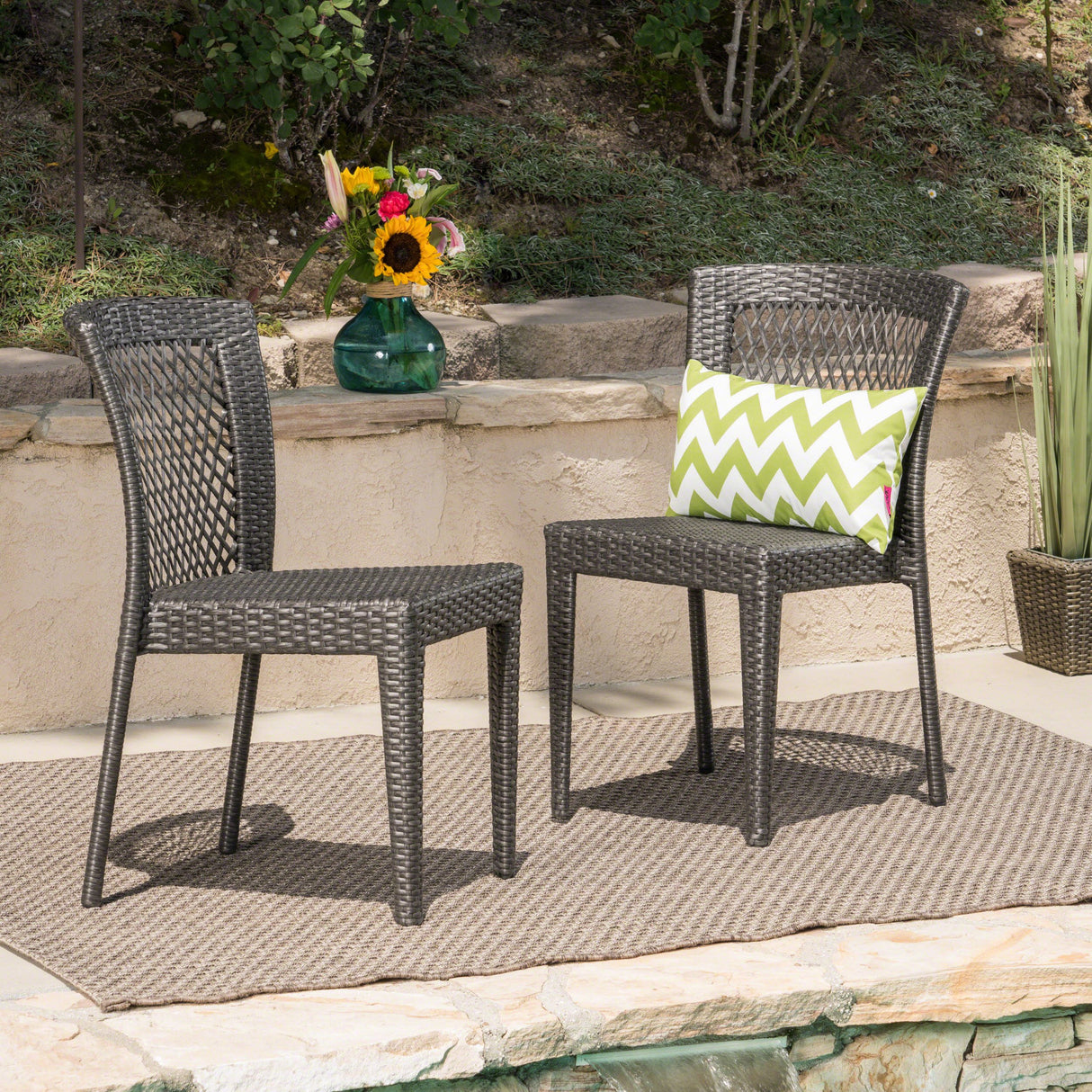 Bonnie Outdoor Wicker Dining Chairs (Set of 2), Grey