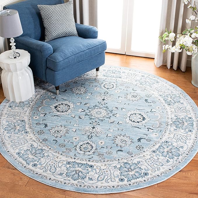Isabella Collection Area Rug - 8' x 10', Light Blue & Cream, Oriental Design, Non-Shedding