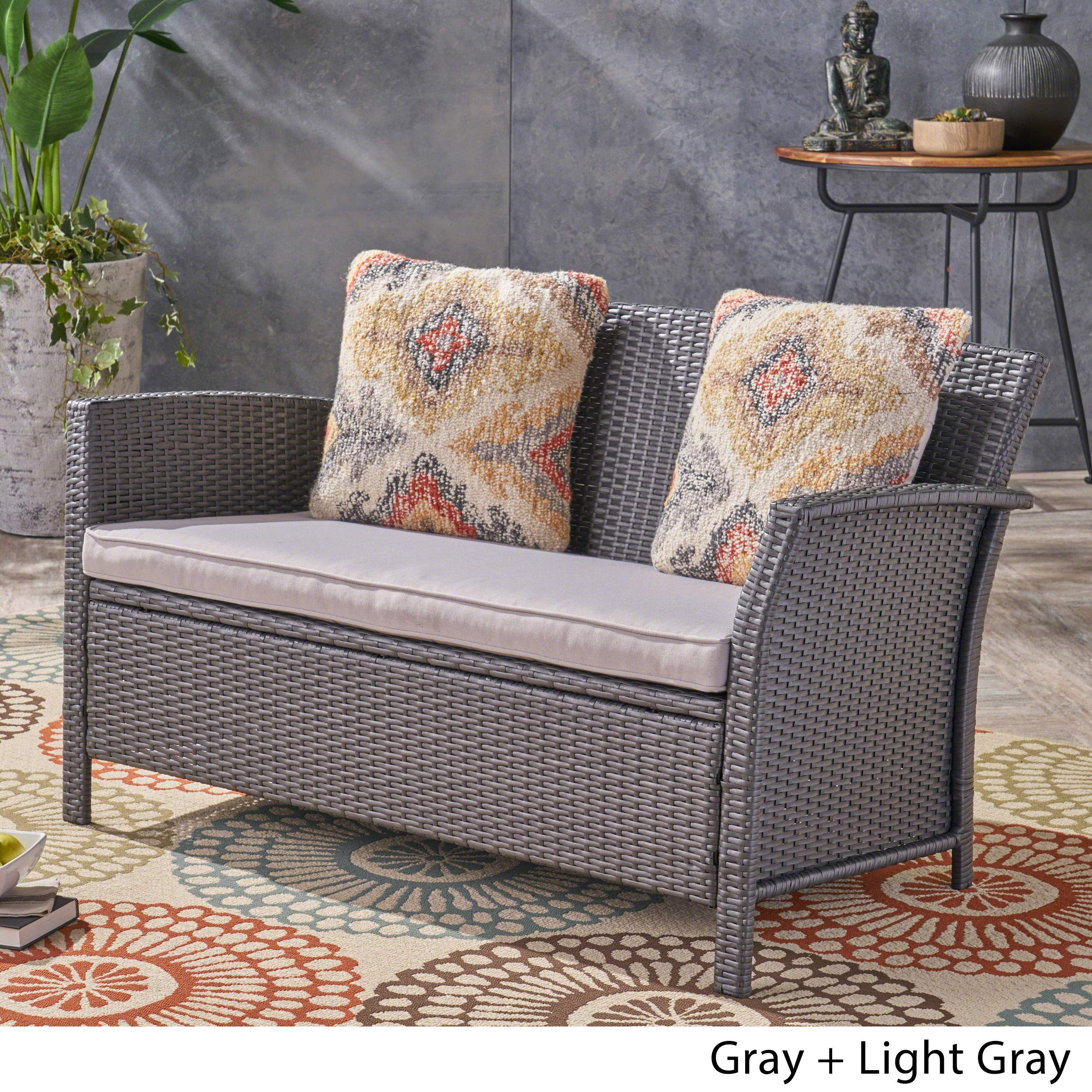 Louisa Outdoor Wicker Loveseat, Silver, Gray/Light Gray