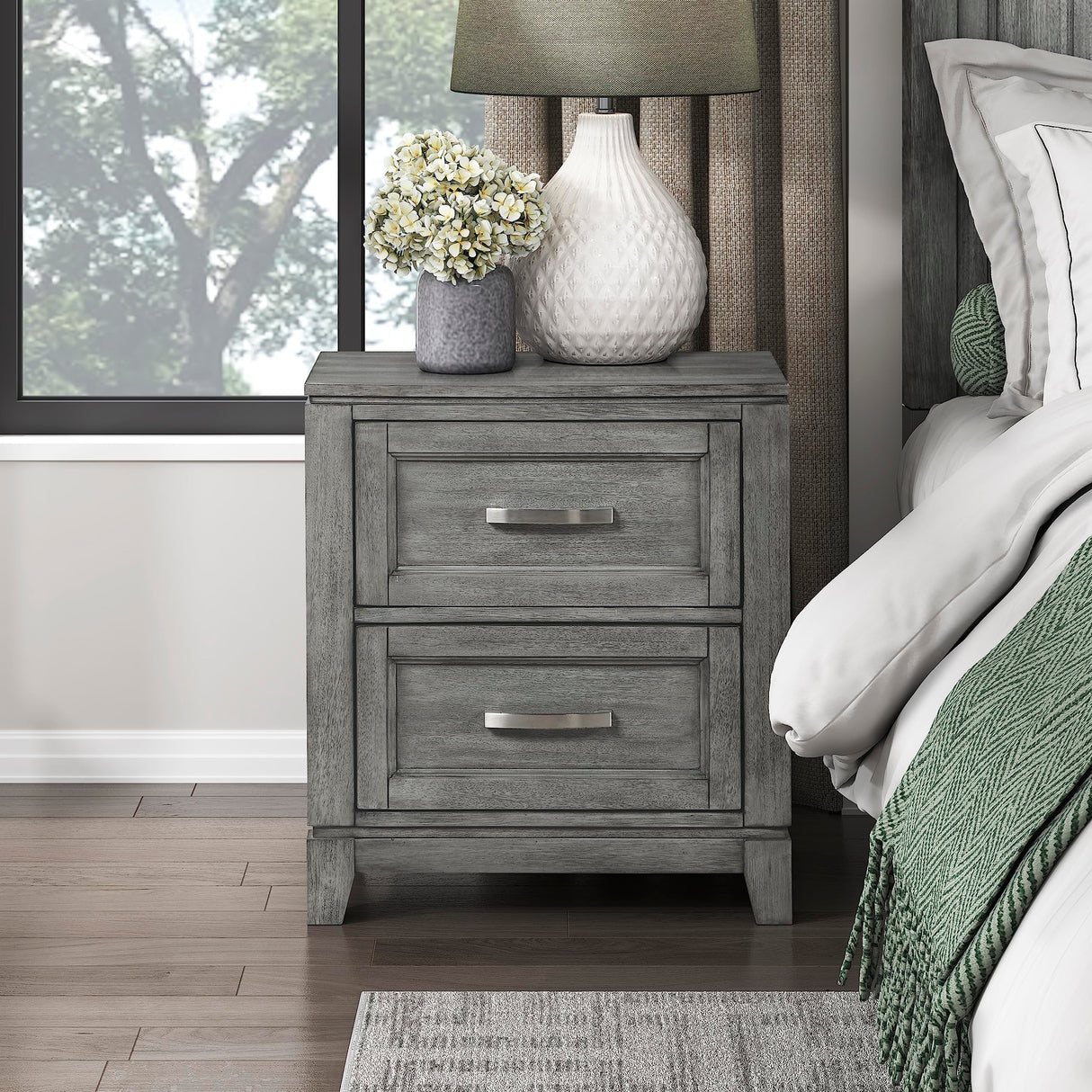 Bertillon 2-Drawer Nightstand, Gray