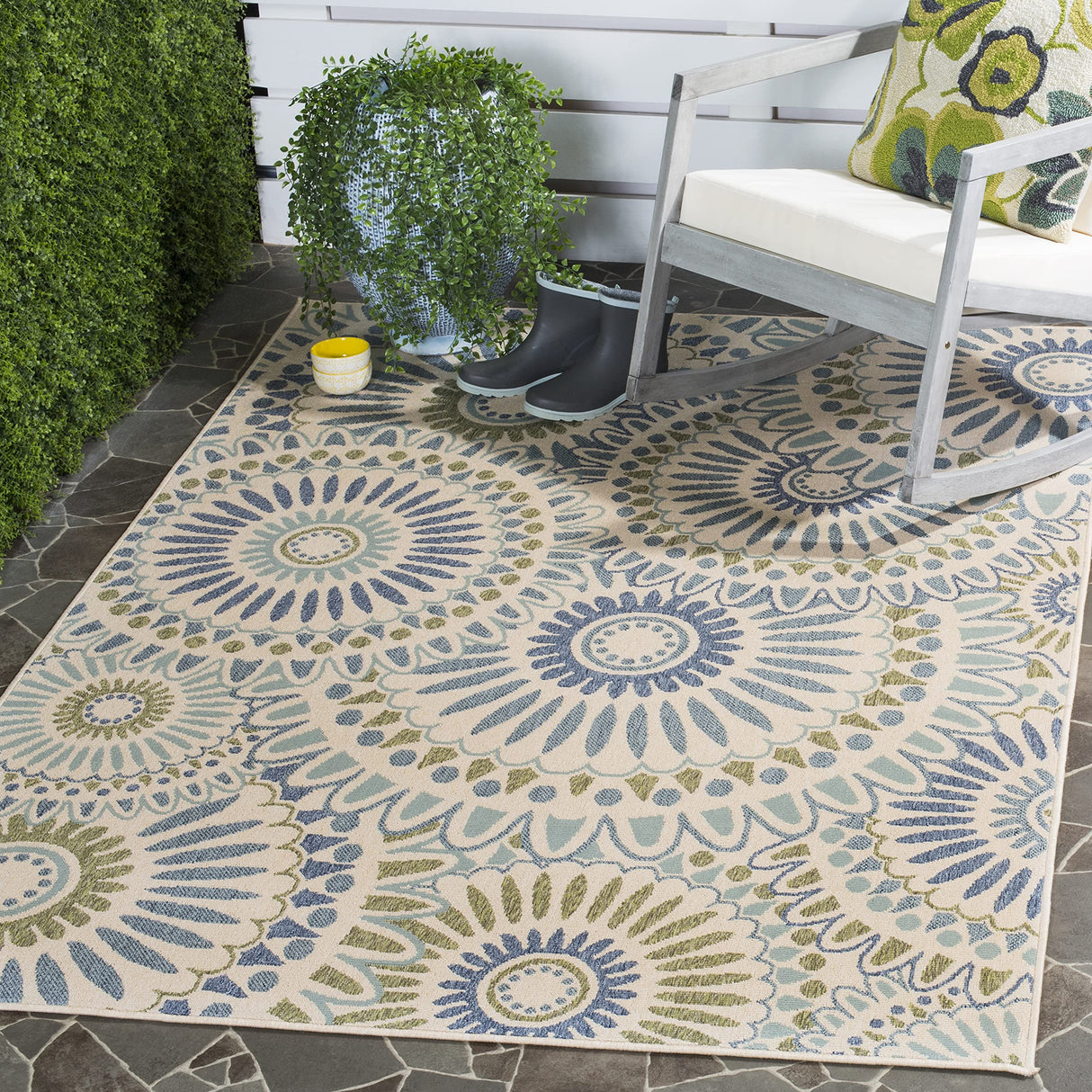 Veranda Collection VER091 Boho Floral Indoor/Outdoor Non-Shedding Stain Resistant