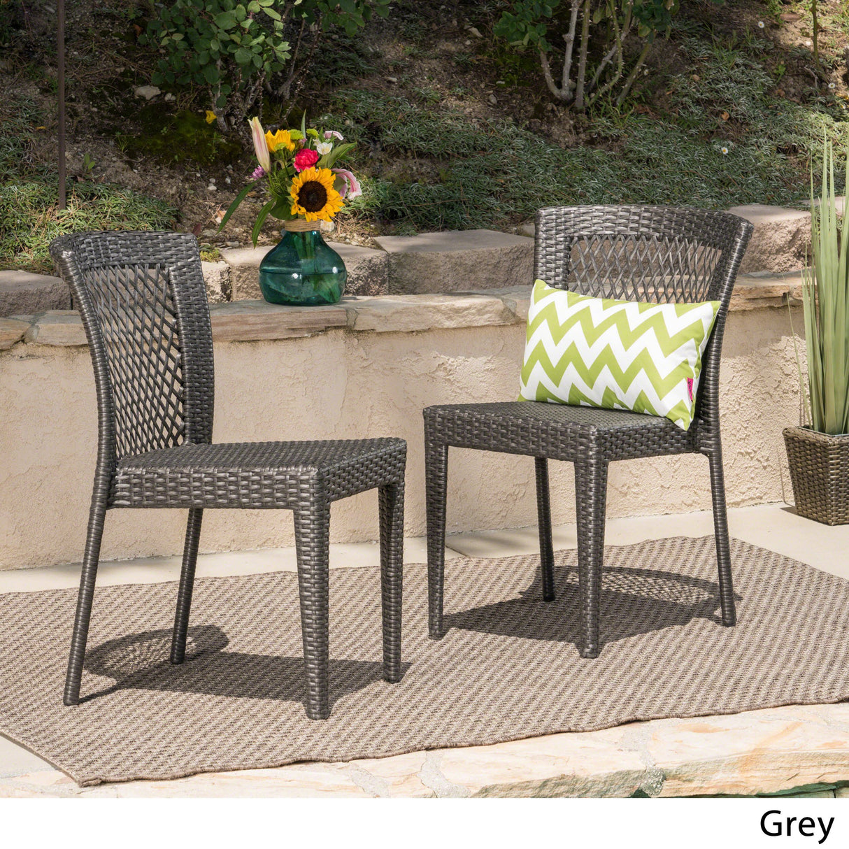 Bonnie Outdoor Wicker Dining Chairs (Set of 2), Grey