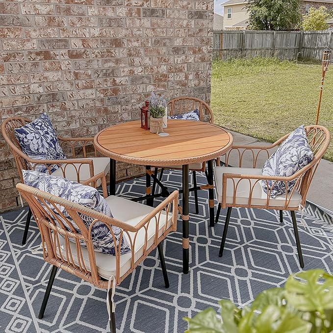 5 Pieces Outdoor Patio Dining Table Chair Set,Wicker Patio Dining Set