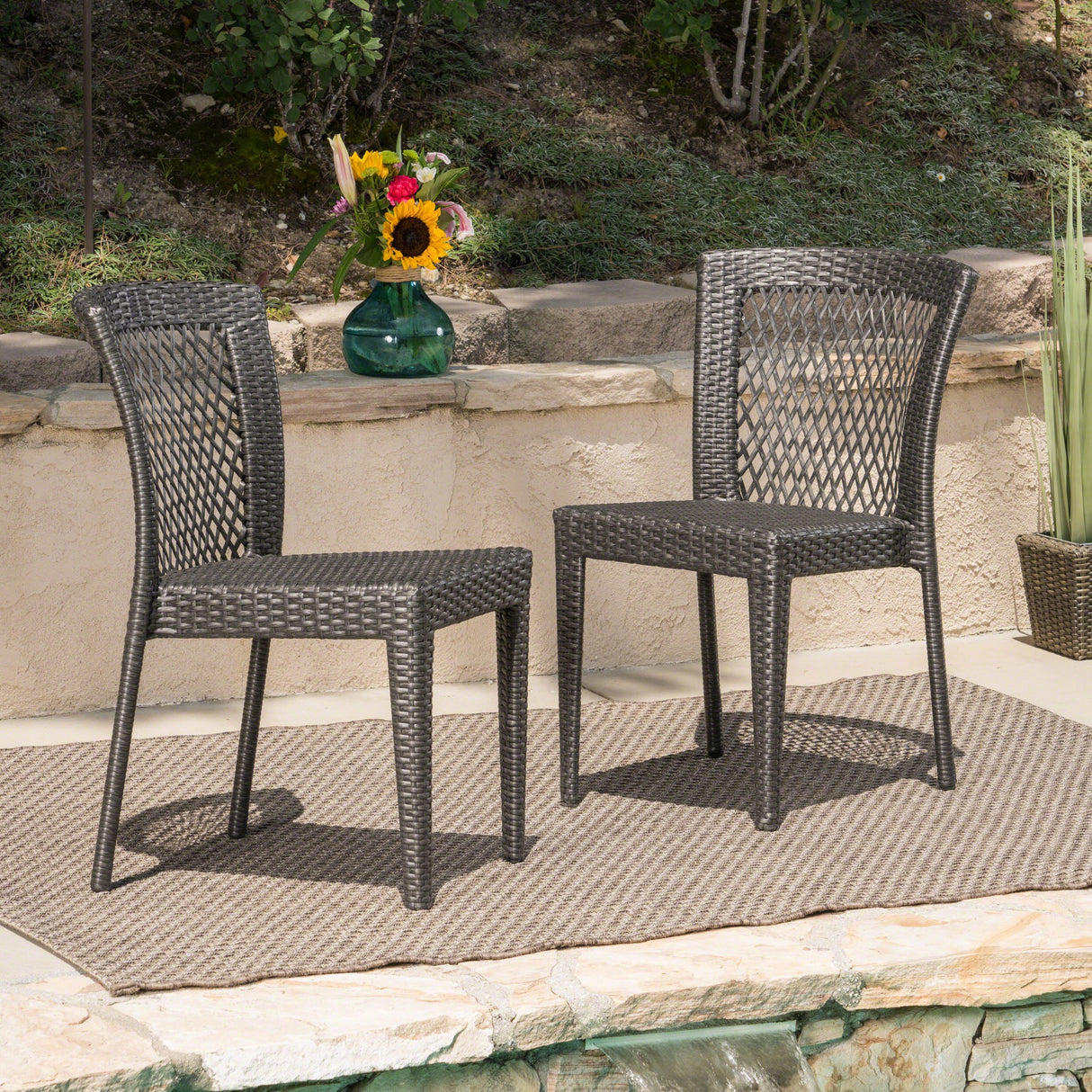Bonnie Outdoor Wicker Dining Chairs (Set of 2), Grey