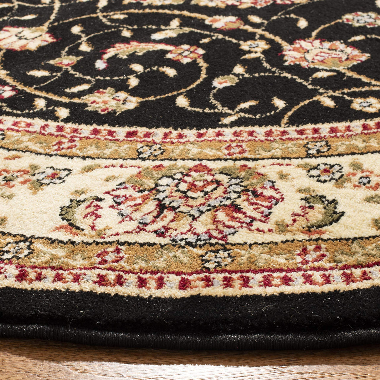 Lyndhurst Traditional Oriental Area Rug - 8' Round Black & Ivory