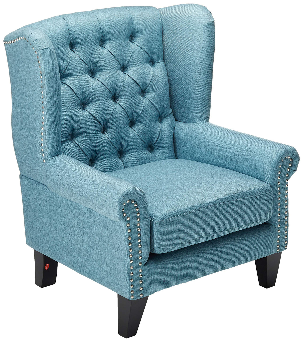 Laird Traditional Winged Fabric Accent Chair, Blue / Dark Brown