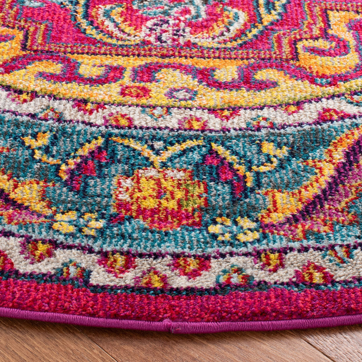 Phoenix Collection Area Rug 10' x 14' - Fuchsia Blue Boho Oriental Medallion