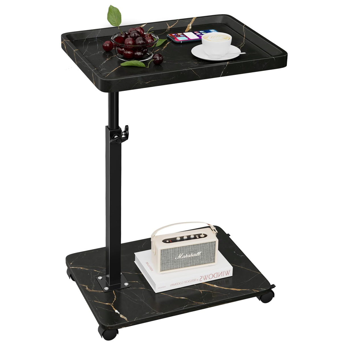 C Table End Table - Adjustable Height 360° Swivel TV Tray Table for Small Spaces