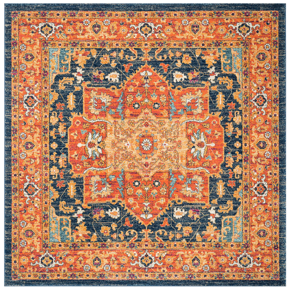 Evoke Collection 6'7" Square Blue/Orange EVK275C Oriental Medallion Distressed Non