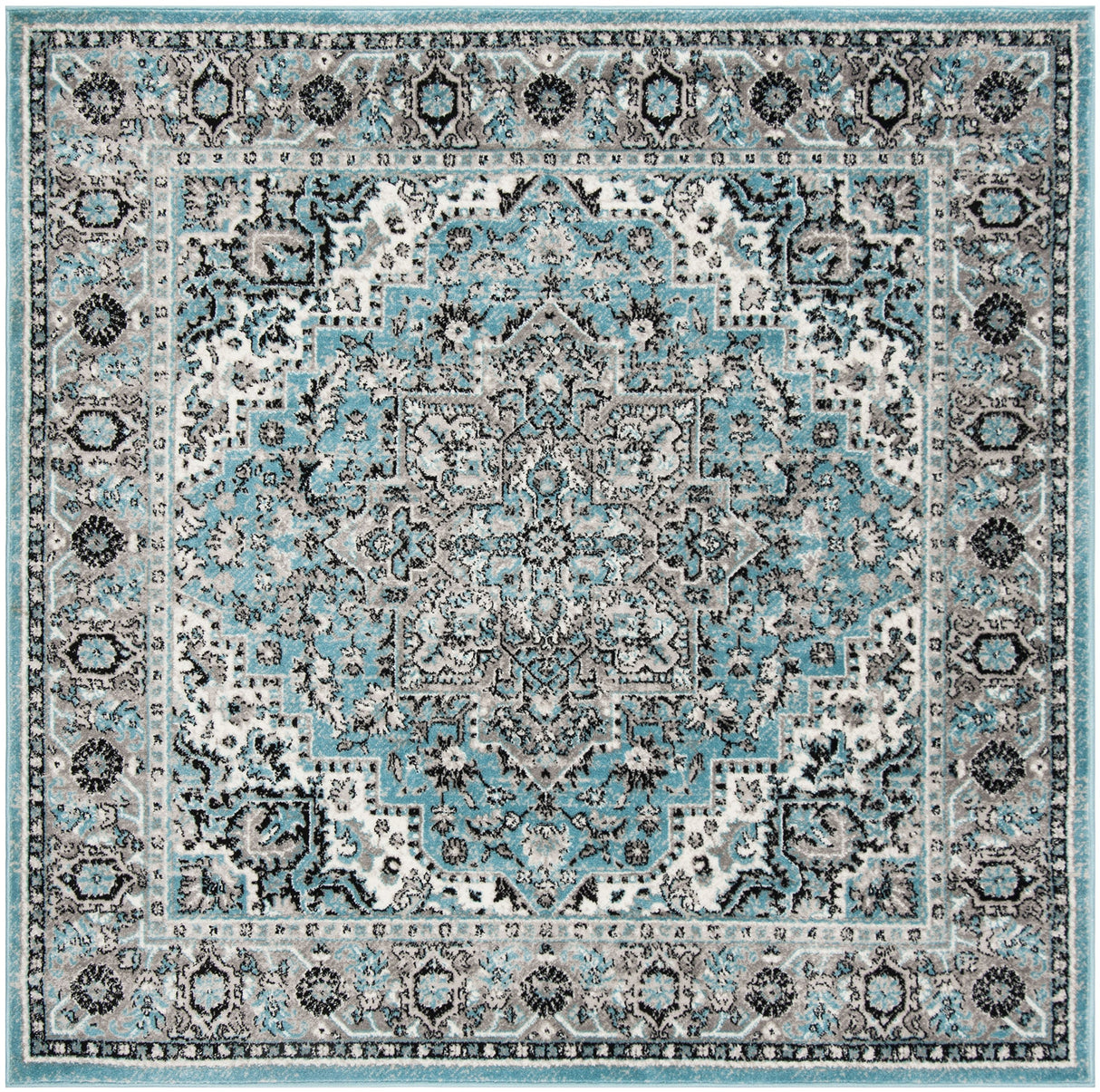 Skyler Collection 7' Square Blue/Ivory SKY126M Boho Chic Distressed Medallion Non