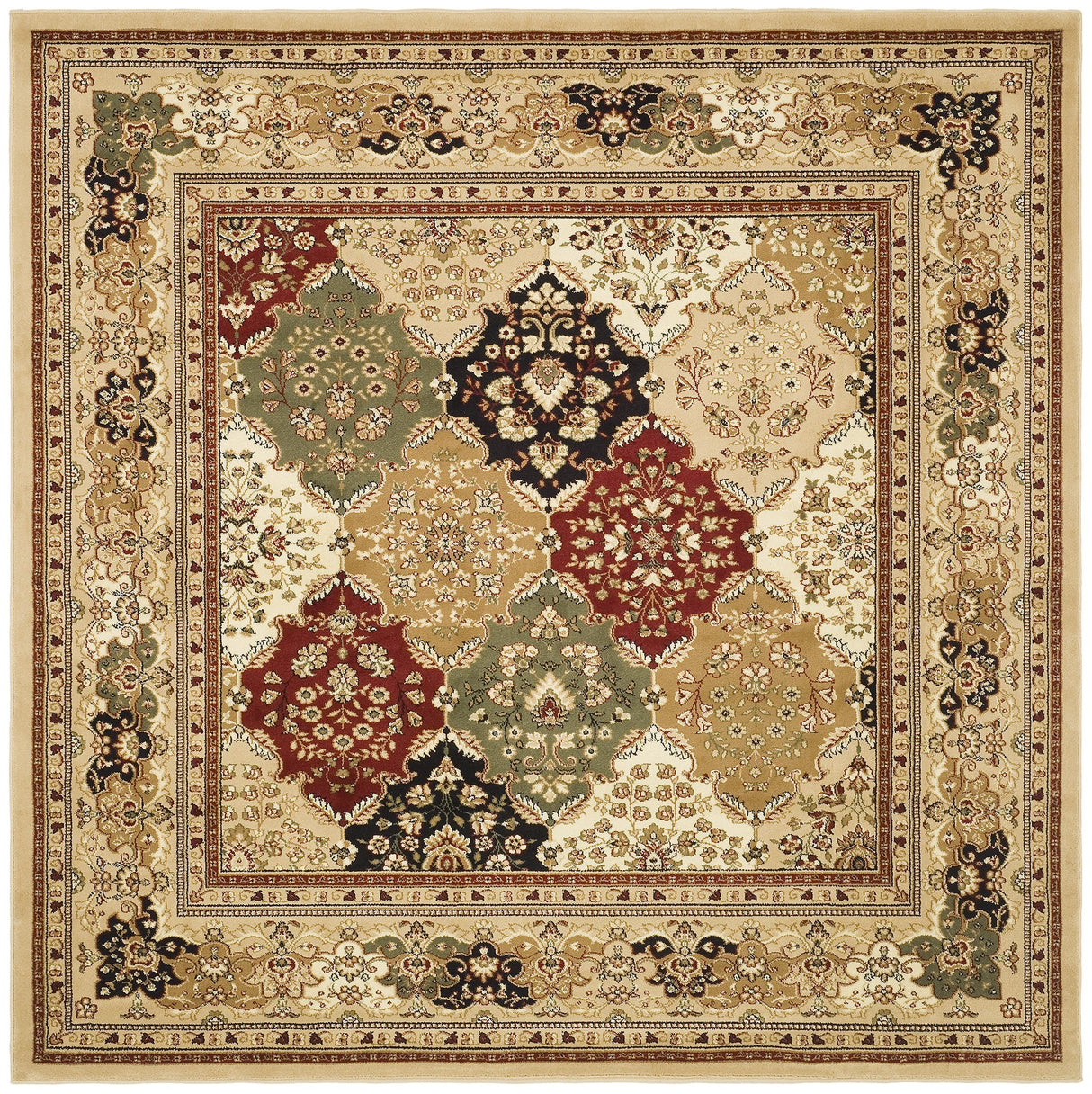 Lyndhurst Collection Area Rug - 8' Square, Multi & Beige, Traditional Oriental Design