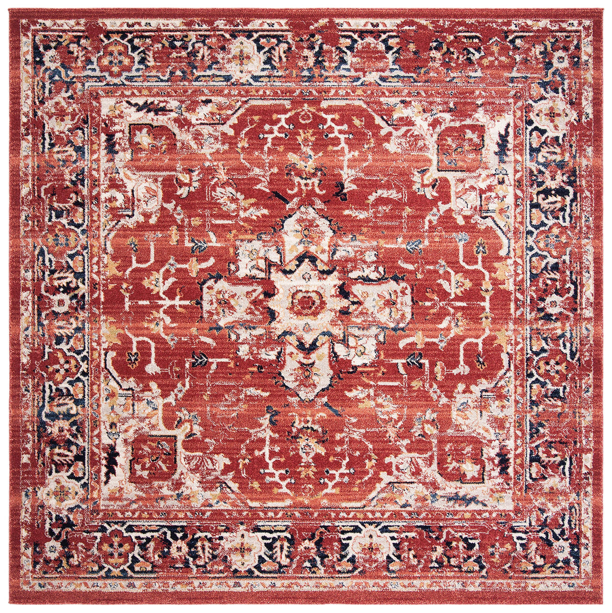 Charleston Collection 6'7" Square Red / Ivory CHL411Q Oriental Distressed Non
