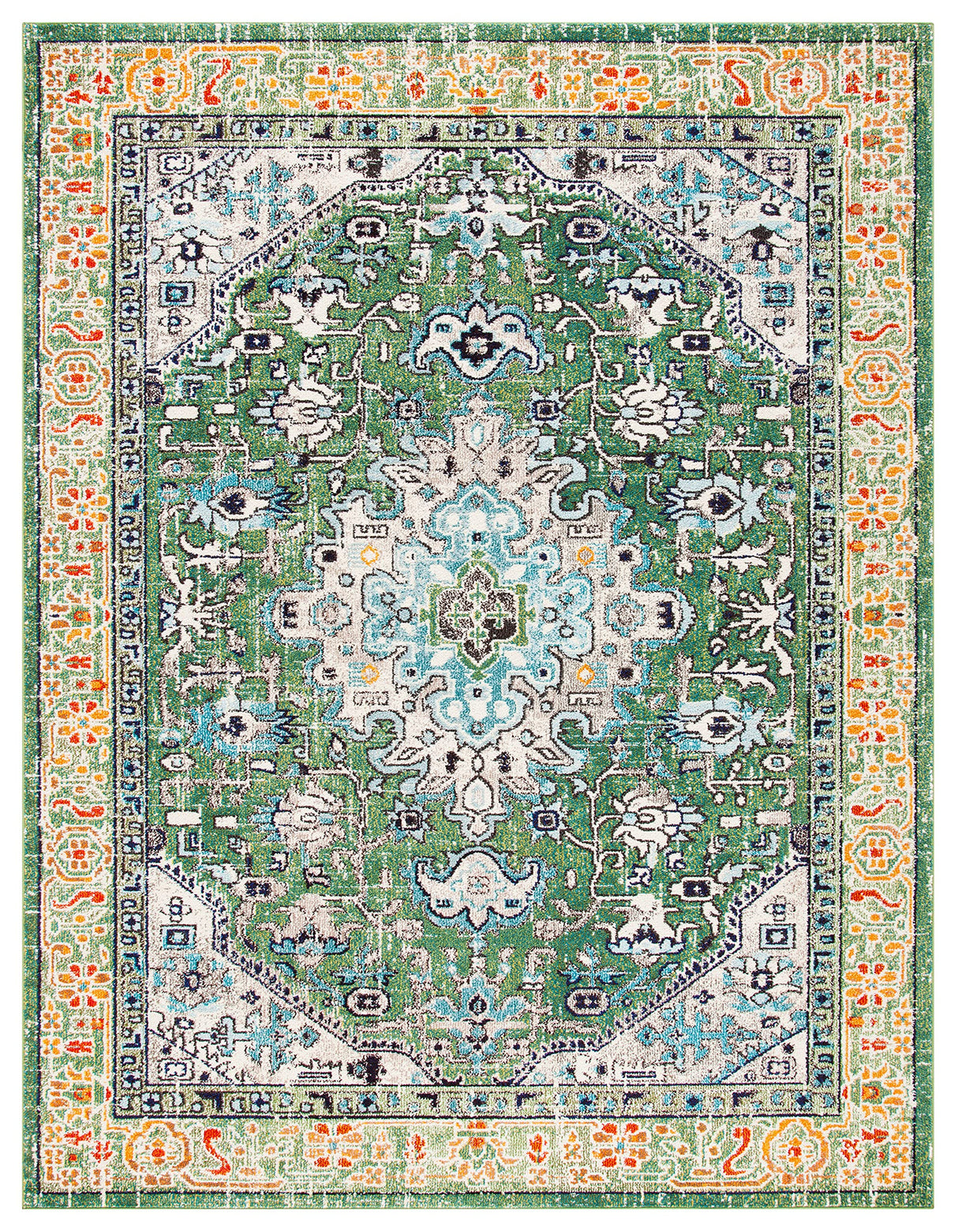 Madison Collection Area Rug - 9' x 12', Green & Turquoise, Boho Medallion Distressed Design