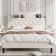 Bayxinta Beige Upholstered Queen Bed Frame with Touch Light and USB