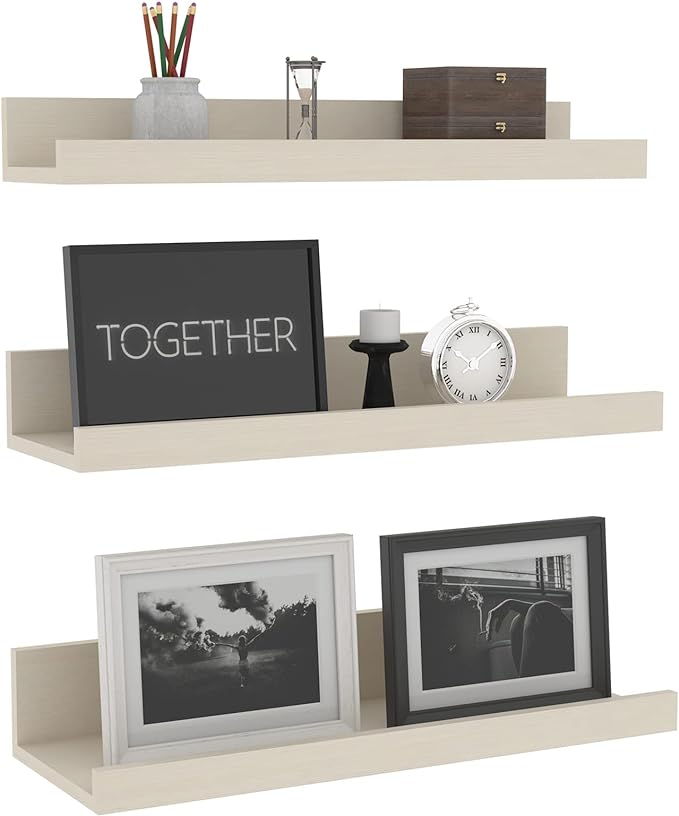 16 Inch Floating Shelves for Wall Set of 3, Wall Mounted Picture Ledge Wooden Wall Shelf