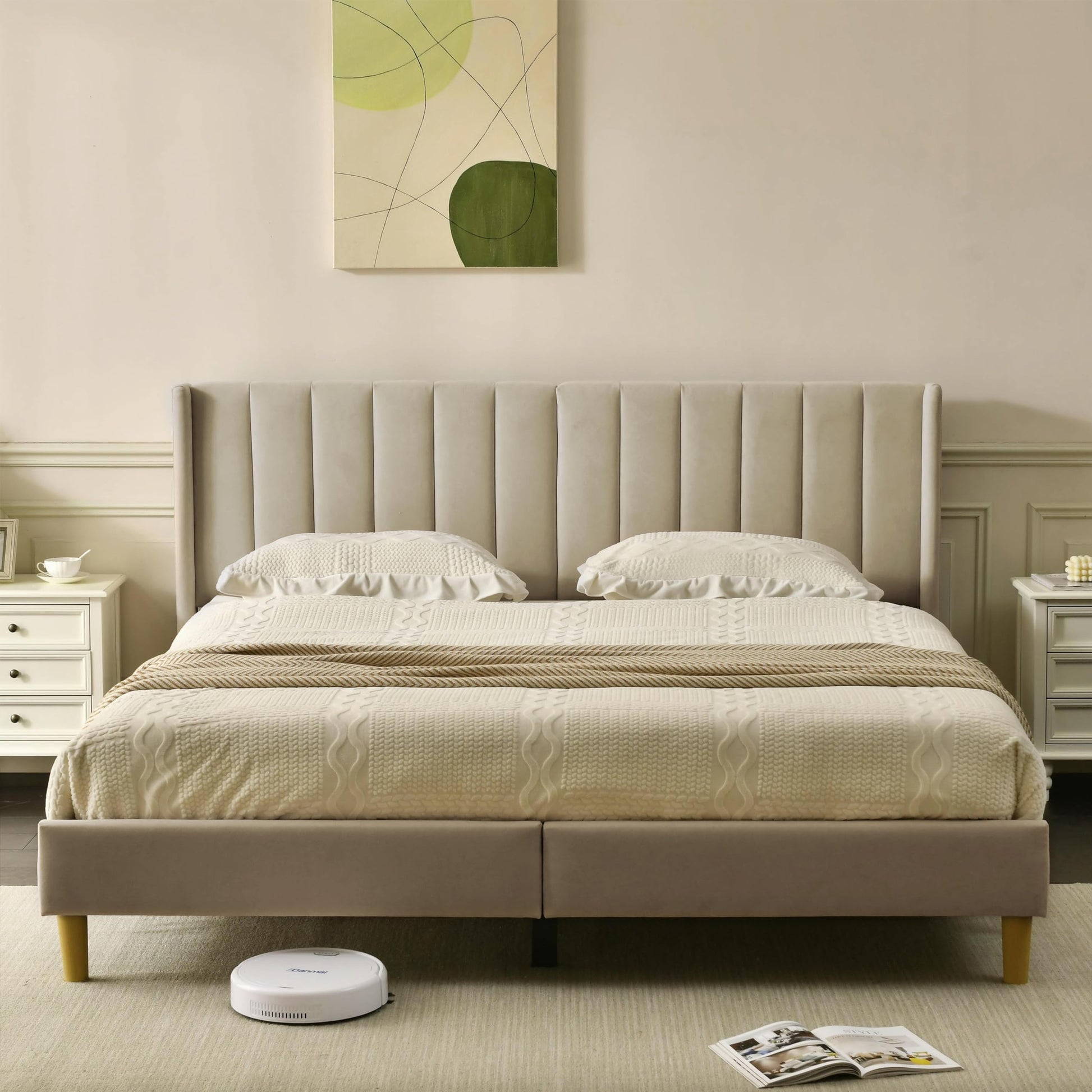 Beige Velvet Bed Frame – Stylish and Comfortable