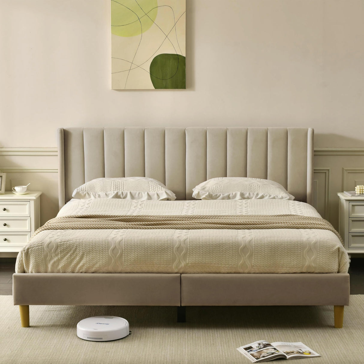 Beige Velvet Bed Frame – Stylish and Comfortable