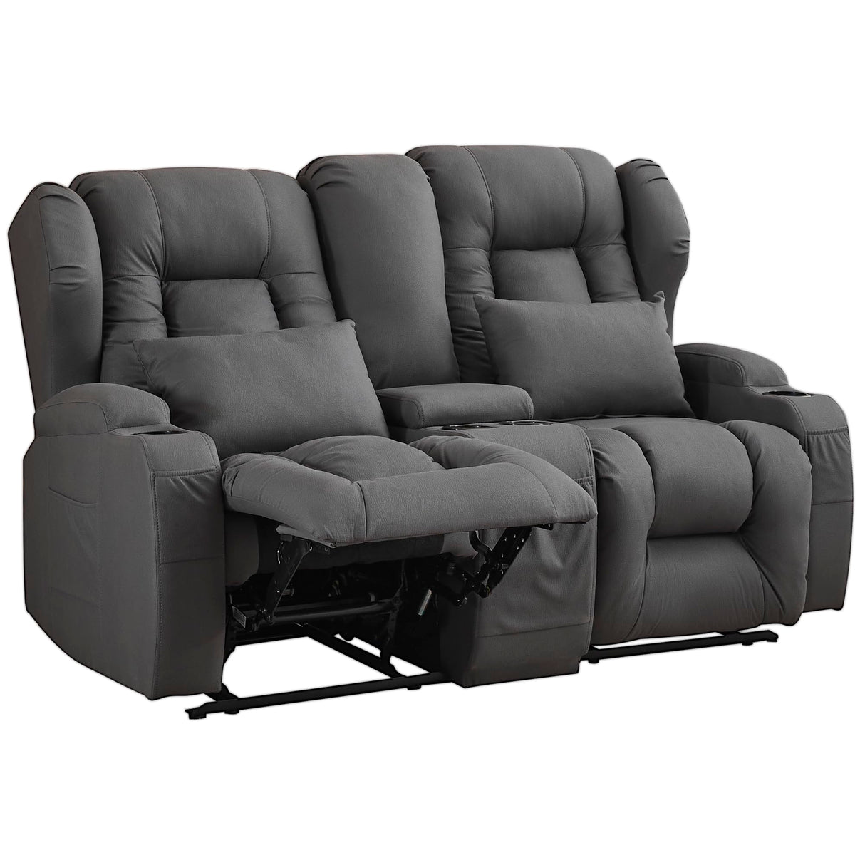 Beige dual manual recliner loveseat with center console