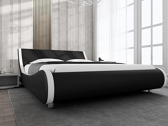 Upholstered King Size Platform Bed Frame Modern Low Profile Sleigh Bed
