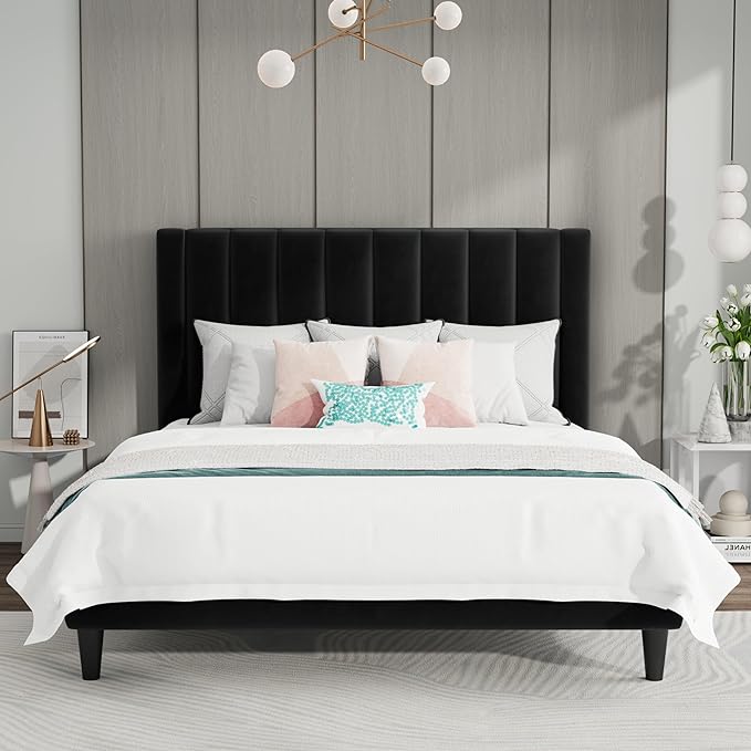 Full Bed Frame/Velvet Upholstered Platform Bed Frame