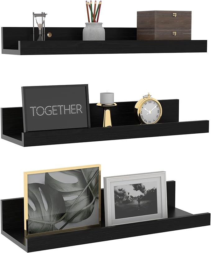 16 Inch Floating Shelves for Wall Set of 3, Wall Mounted Picture Ledge Wooden Wall Shelf