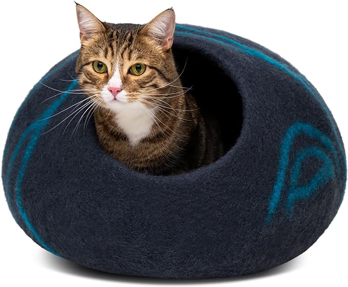 Premium Felt Cat Bed Cave - Handmade 100% Merino Wool Bed for Cats