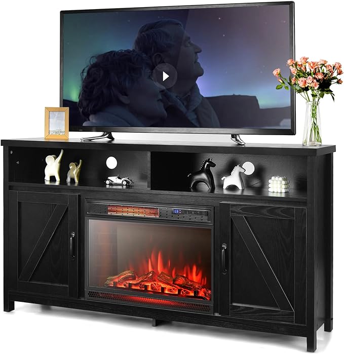 Electric TV Stand, for TVs up to 65 Inches, with 25 Inch 1350W Reccessed Faux Fireplace