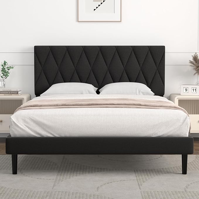 Queen Bed Frame Upholstered Platform with Headboard