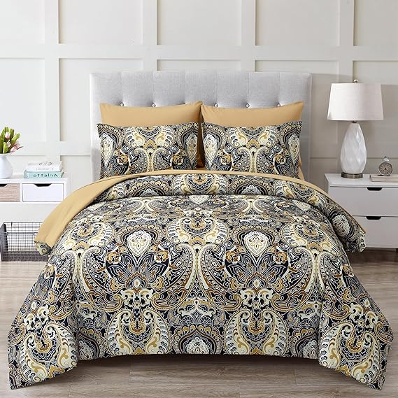 Paisley Comforter Set, 7-Piece Queen Bedding, Soft Microfiber