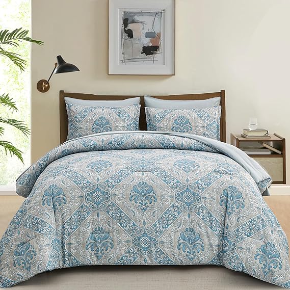 Paisley Comforter Set, 7-Piece Queen Bedding, Soft Microfiber