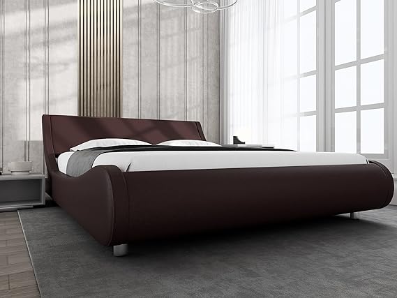 Upholstered King Size Platform Bed Frame Modern Low Profile Sleigh Bed