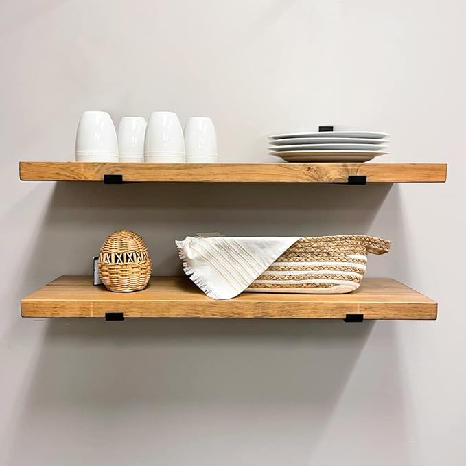 Rustic Shelves with J-Brackets Set of 2, Industrial Shelf, Kitchen Shelves, Solid Wood