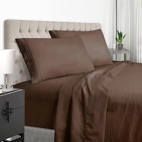 Beige Queen Size Bed Sheets Set Deep Pocket to 21 inches Mattress
