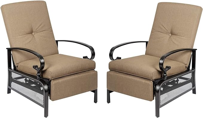 SunEase 2-Pack Outdoor Reclining Lounge Chairs – Push Back Design, Steel Frame & Cushioned Comfort