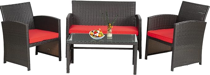 4 Pieces Outdoor Patio Furniture Sets Rattan Chair Patio Set