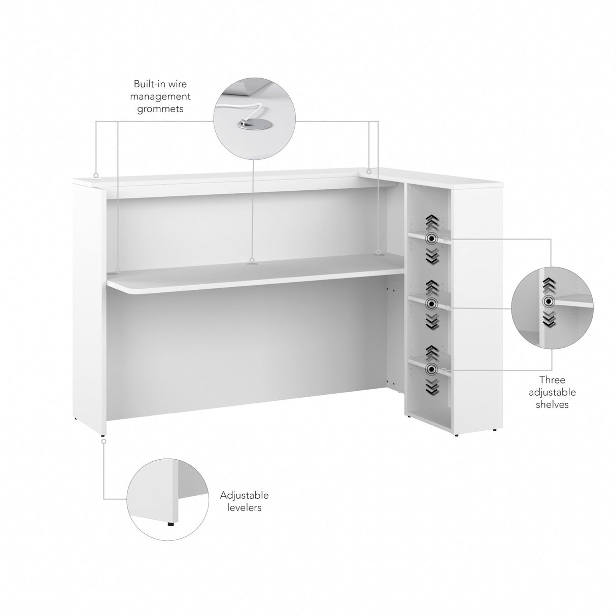 Built-in Shelves on White Reception Desk for Office Essentials