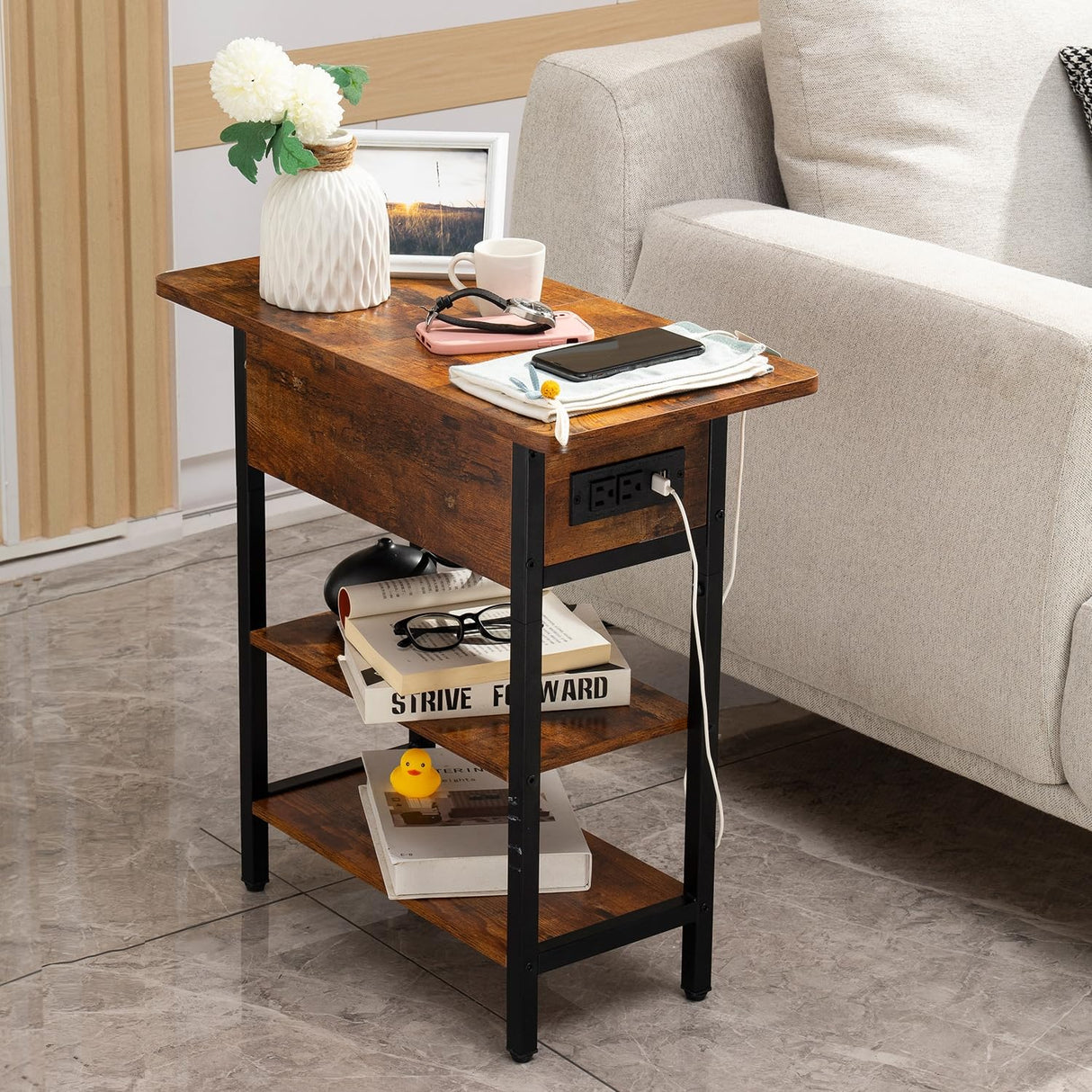 ChargeNest end table with charging ports