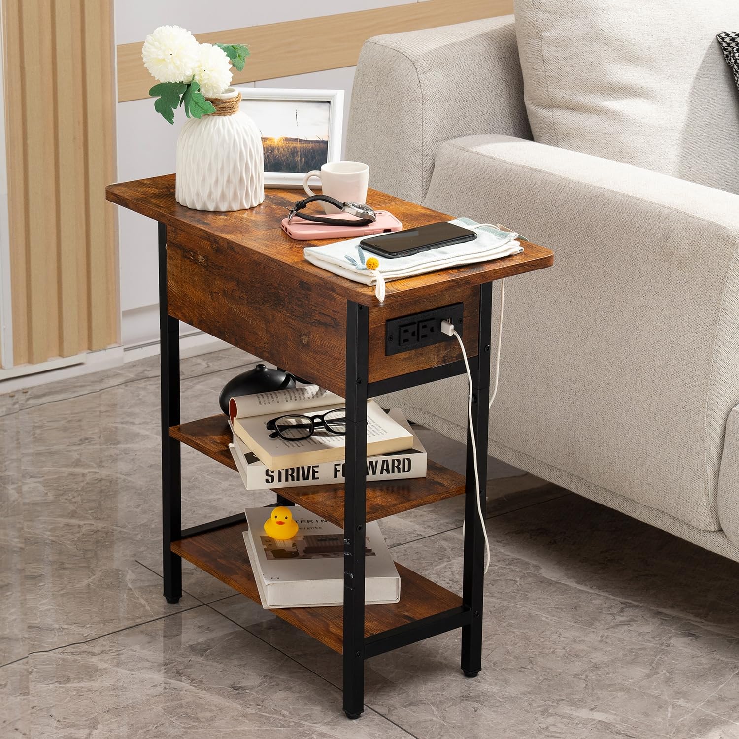 ChargeNest end table with charging ports