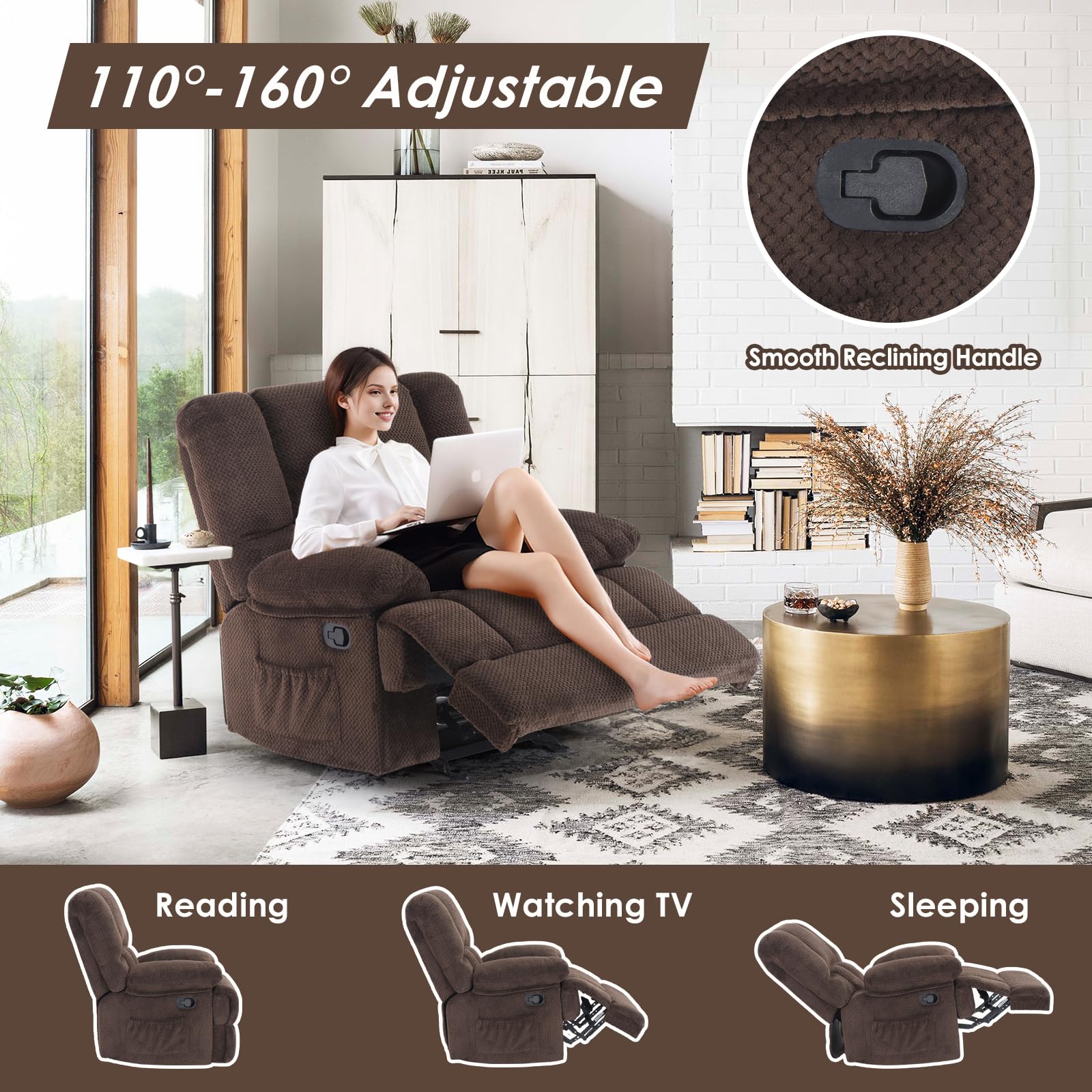 Cozy armchair with padded back and footrest in camel finish
