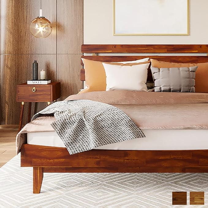 Caden 15 Inch Bed Frame with Adjustable Headboard - Mid Century