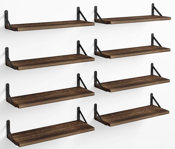 Floating Shelves Wall Shelves Width 4.7in Rustic Wood Set of 8, Wall Storage Shelves