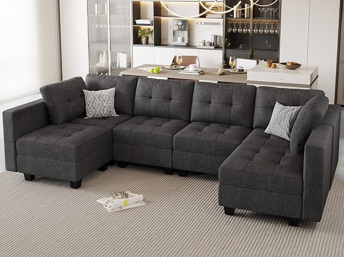 Sofa Couch with Reversible Chaises 6 seat Sectional Couch