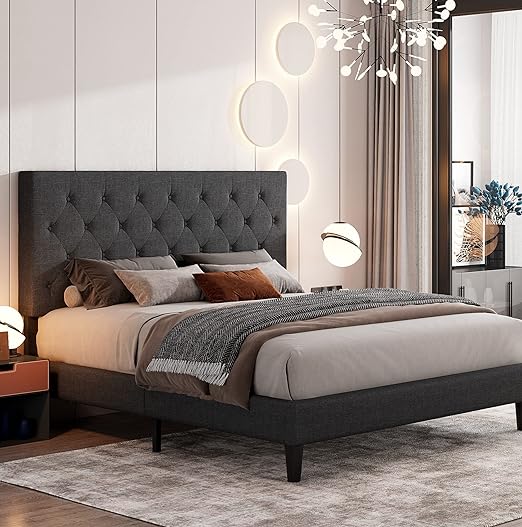 Queen Bed Frame with Adjustable Headboard/Diamond Stitched